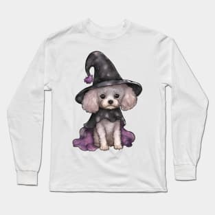 Watercolor Poodle Dog in Witch Hat Long Sleeve T-Shirt